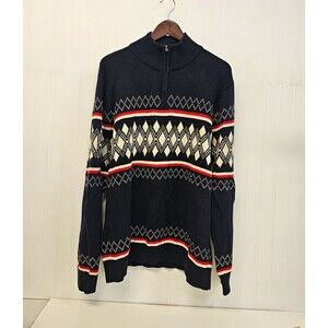 Tommy Hilfiger Mens Navy Knit Geometric 1/4 Zip Mock Neck Pullover XL